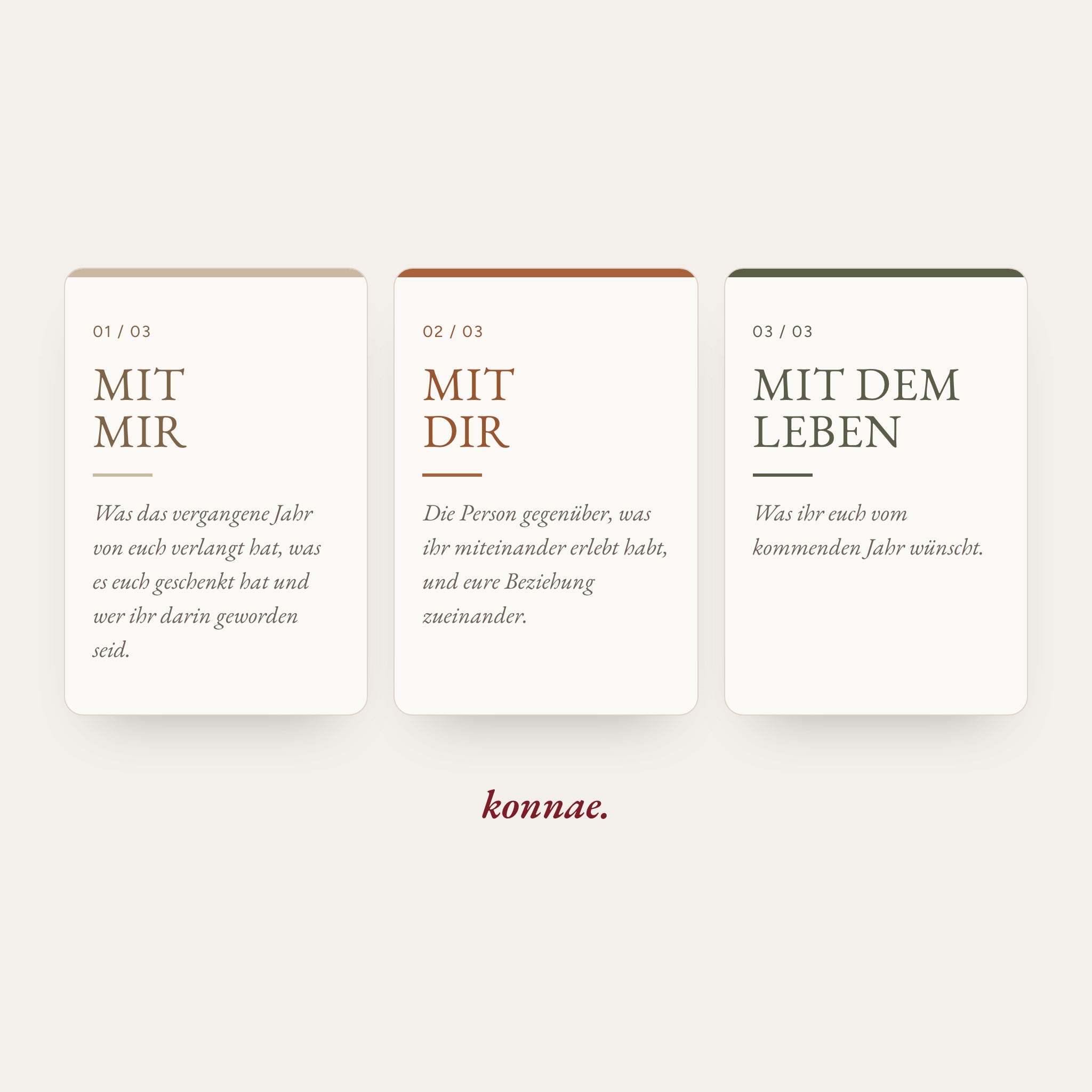 Die drei Teile des Decks: Mit mir, Mit dir, Mit dem Leben